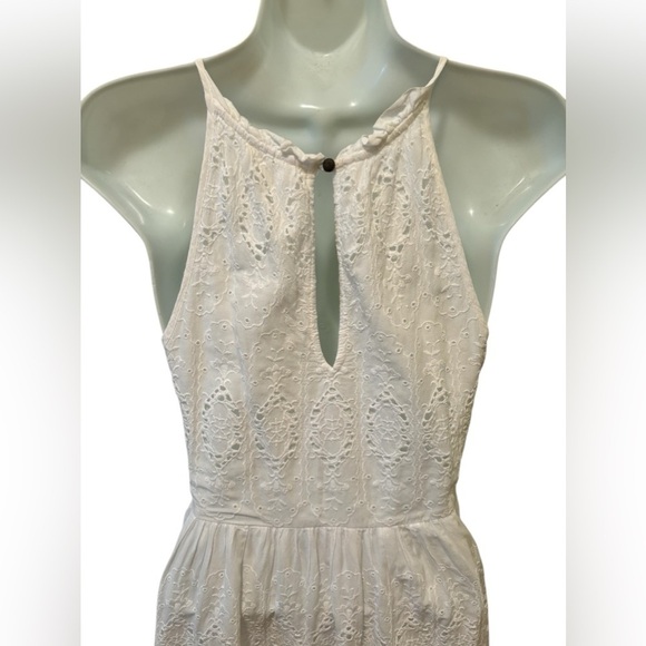 Anthropologie Maeve White Eyelet Sundress Sz 2 High Neck Full Skirt Cruise Vacay - Picture 8 of 9